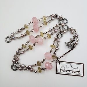 Stephen Dweck Sterling Silver Rose Quartz Pearls Smoky Quartz Necklace